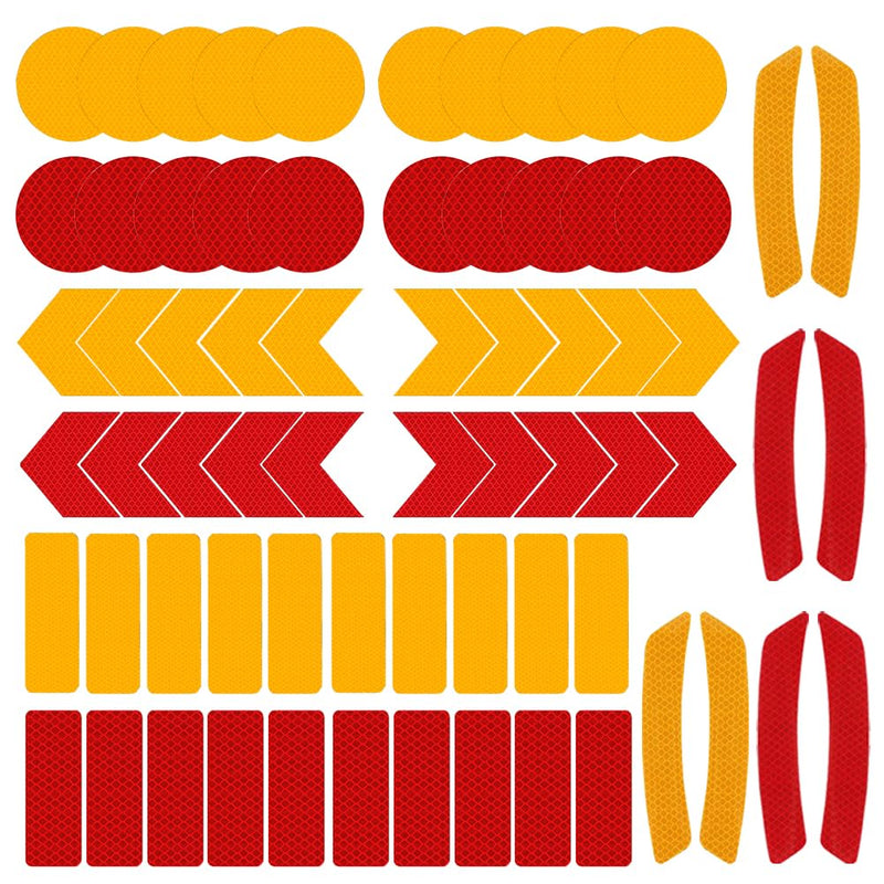 68Pcs Warning Reflective Stickers, Reflective Decals Waterproof Reflector Tapes, Night Visibility Adhesive Reflector Stickers for Motorcycle Bicycle Clothing Car Trunks Backpacks Red + Yellow