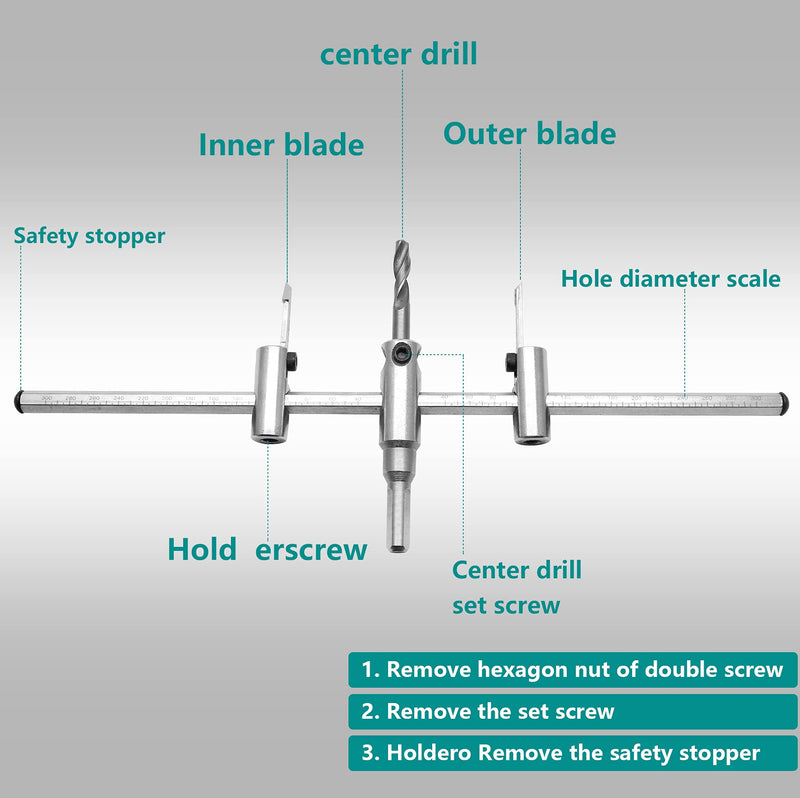 [Australia - AusPower] - Adjustable Hole Saw, 1-3/16" to 11-3/4" (30 to 300mm) Heavy Duty Adjustable Circle Cutter Drill Bit Tool for Drywall Wood Plaster, Silver S, 1-3/16" to 11-3/4" 