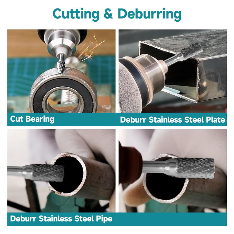 [Australia - AusPower] - 10PCS 1/4'' Shank Carbide Burrs Set Double Cut Solid Power Tools TC Rotary Files Bits for Die Grinder Metal Wood Concrete Plastic Grinding Carving Engraving Drilling Polishing Cutting 