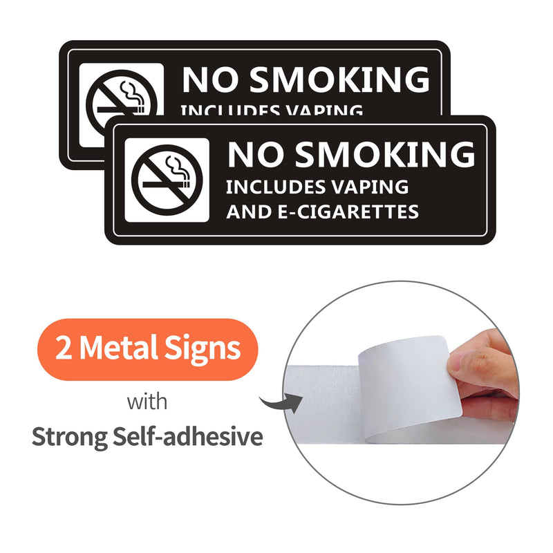 [Australia - AusPower] - No Smoking Signs, (2 PACK) Self-adhesive No Smoking Signs for Business, 9 x 3 Inch Metal Signage for Home House Restaurants and Hotels (Black White) 9" x 3" 2 Pack (Black) 