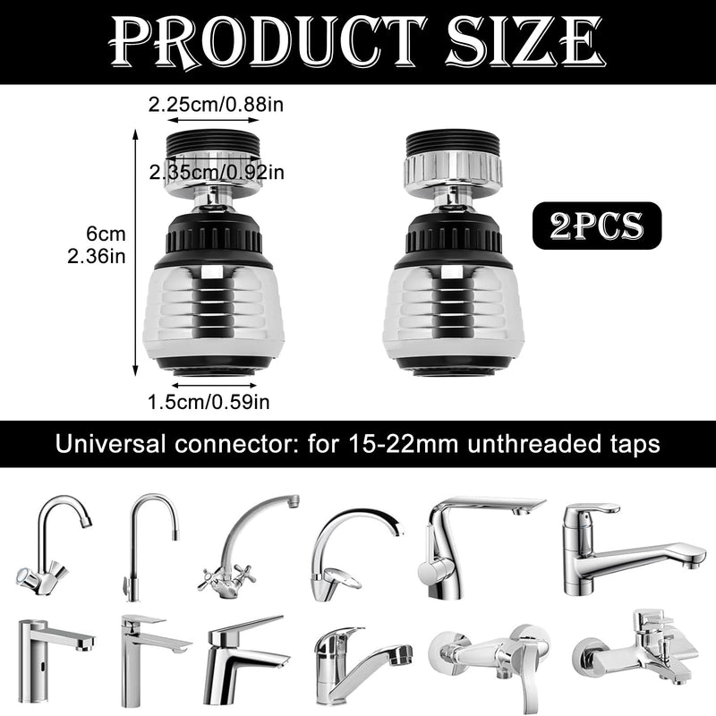 [Australia - AusPower] - Pack of 2 Kitchen Tap Attachments, 360° Tap Aerator Attachment, 2 Modes Tap Aerator with Adapters, Tap Strainer for (Silver) 
