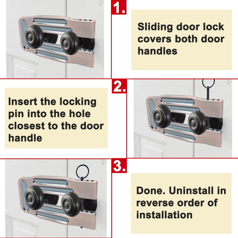 French Door Lock Childproof | Adjustable Double Door Reinforcement Lock for French Doors Home Security | Add High Security to Prevent Home Unauthorized Entry | Unibody Aluminum Construction Brown