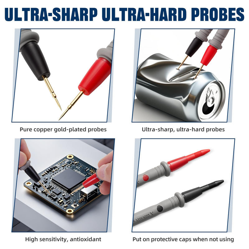 [Australia - AusPower] - Professional Multimeter Test Leads 1000V 20A 40.5in, Heavy Duty Silicone Test Leads with Ultra-Hard Gold-Plated Test Probes, 0.16in/4mm Banana Plugs for Fluke/AstroAI/INNOVA/Klein Multimeter 