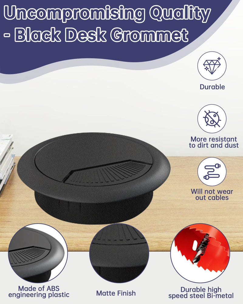 [Australia - AusPower] - Desk Grommet 3-1/8 inch (80mm) - 8 Pack Black Cable Grommet & Desk Hole Cover with Hole Saw for Cables, Cord Management for Office, TV, and Home Table Grommet Black 