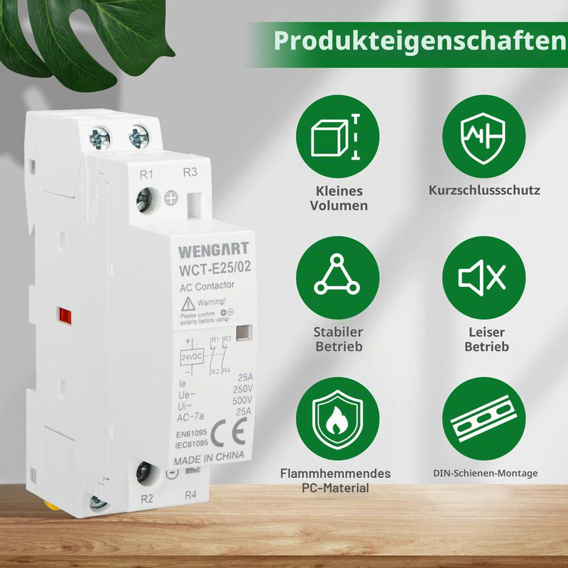 Wengart WCT-E25 DC Contactor 24 V, 2-Pin Normally Closed (2NC), 25 A Installation Contactor for DIN Rail, Hum-Free & Energy-saving, Optimised for 24 V DC System Control Panel 2NC_DC24V