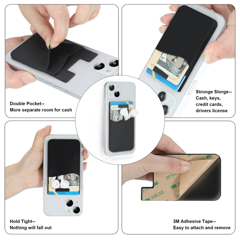 [Australia - AusPower] - Phone Wallet Stick on,5Pack Phone Card Holder for Back of Phone Case,Silicone Sticky Credit Card Holder for Cell Phone Double Pocket Sticker All Smartphones—Navy,Sierra,Pastel,Blue,Black Navy,Sierra,Pastel,Blue,Black 