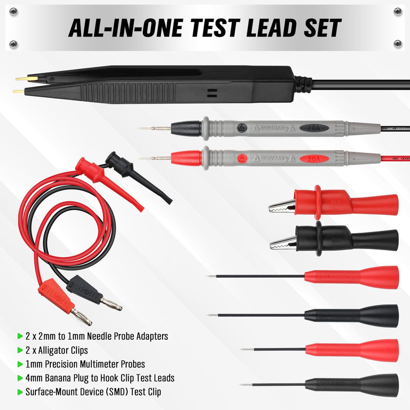 [Australia - AusPower] - SWANLAKE 11-Piece Multimeter Test Leads Set, CAT III 1000V 20A Multimeter Probes with Alligator Clips, Needle Probe, Banana Plug to Hook Clip, Soft Silicone Volt Meter Lead 
