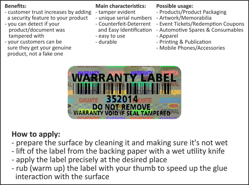 250 pcs Silver Security Seal 1.26 x 0.59 Inch, Void Hologram Stickers, Warranty Tamper evident Holographic Labels