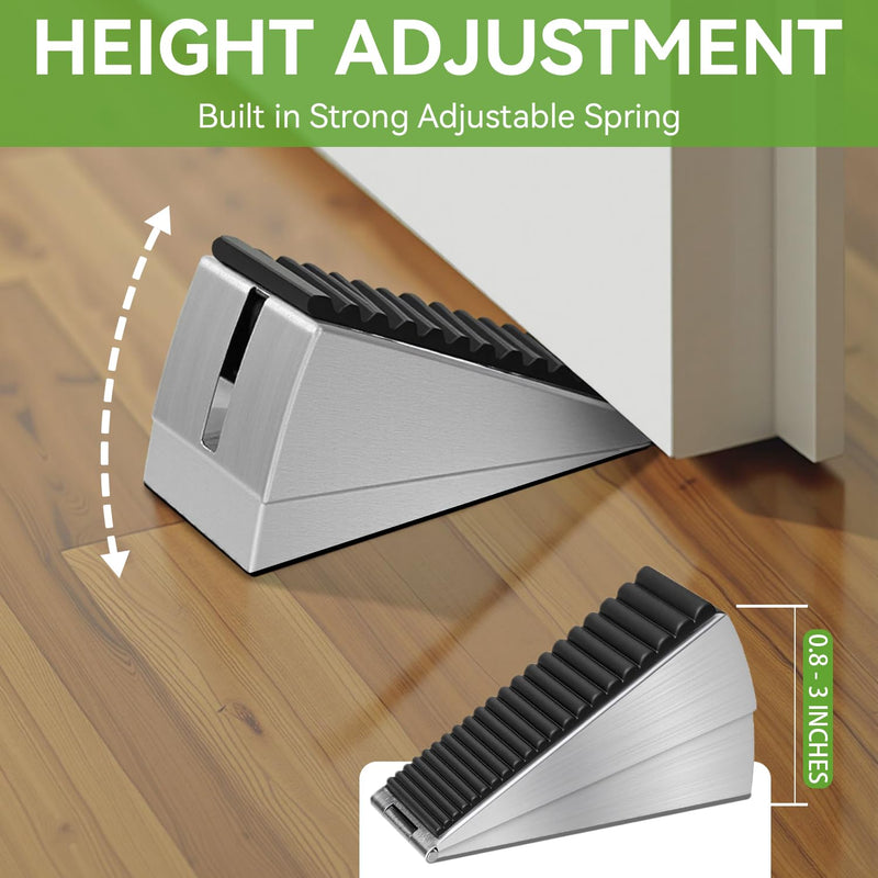 [Australia - AusPower] - Adjustable Heavy Duty Door Stopper, Spring Loaded with Holder, Tall up to 3 in Strongest Stainless Steel Doorstop for Bottom of Any Heavy Door Silver 