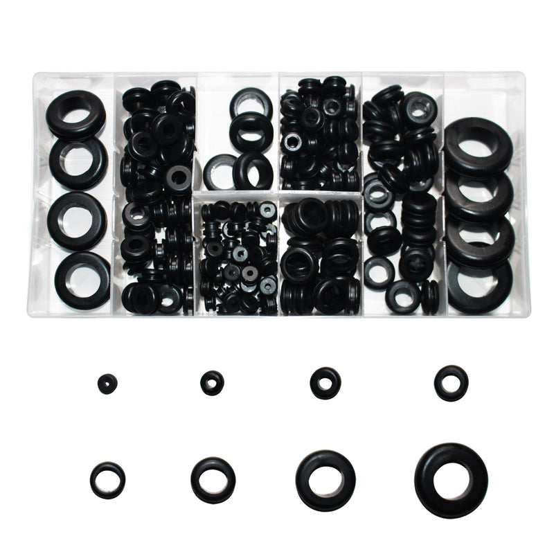 [Australia - AusPower] - 200 Pcs Rubber Grommets for Wiring - 8 Sizes (1/4", 5/16", 3/8", 7/16", 1/2", 5/8", 7/8", 1") Hole Rubber Grommet Assortment Kit for Wire 