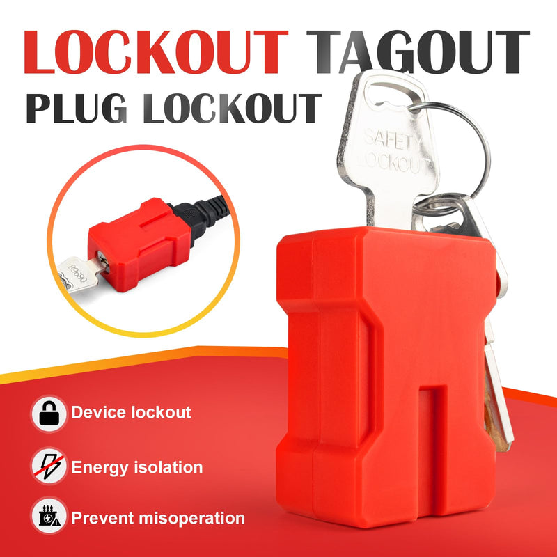 plug lock-Electrical Cord Plug Lockout Device, Electrical Shutdown Service Fits U.S Standard 2- and 3-Pronged Plugs 2 keys per lock-2pcs Red