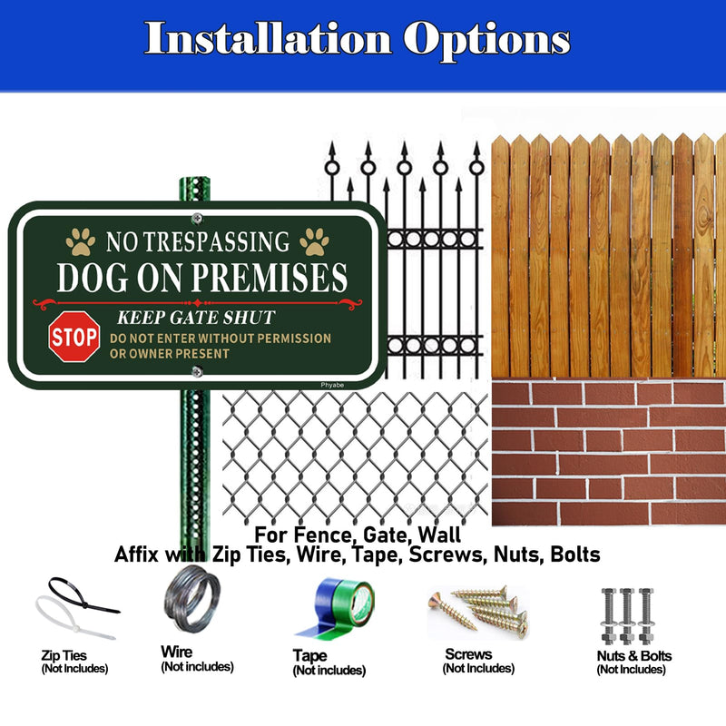 [Australia - AusPower] - 2 Pack No Trespassing Dog On Premises Keep Gate Shut Sign, 12 x 6 inch Rust Free Aluminum Dog Sign, Weather Resistant, Waterproof, Durable Ink, Easy to Install 