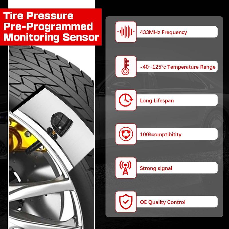 RLP Set of 4 TPMS Tire Pressure Monitoring System Sensor 433MHz Compatible with Calillac, GMC, Malibu Silverado Impala Cruze,Regal Lacrosse Replace OE#13598773 13516165 13589601 13506028 13594222