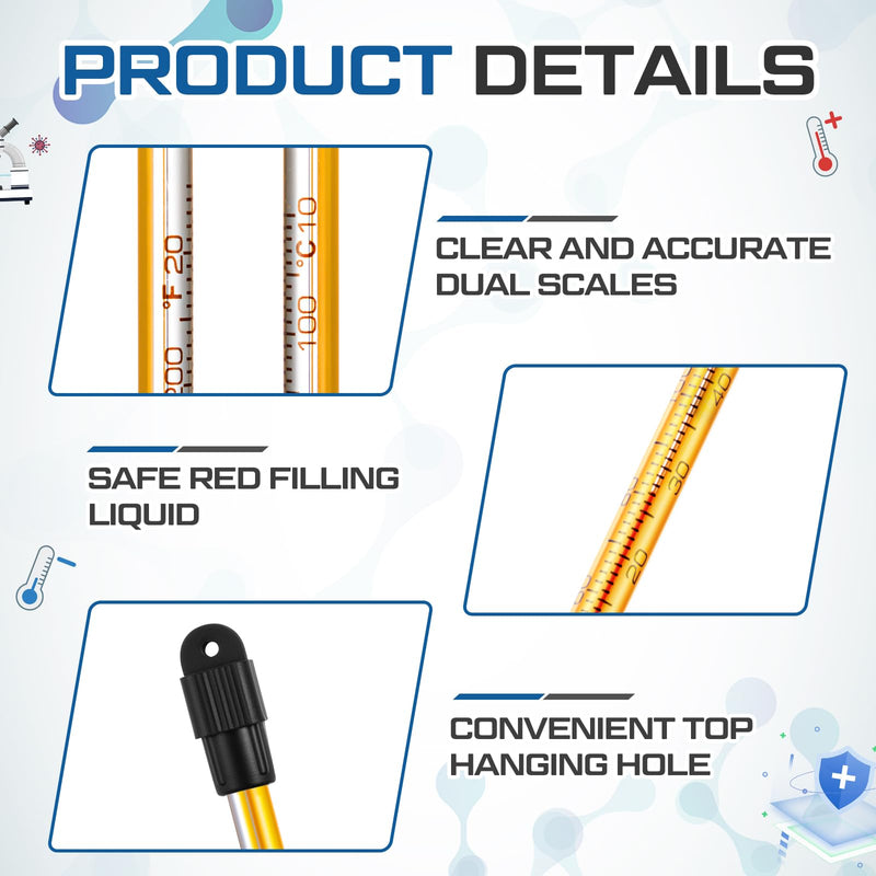 4 Pcs General Purpose Lab Thermometer 12 Inch Laboratory Liquid in Glass Thermometer Total Immersion -20 to 110℃/ 0 to 230℉ Dual Scale for Science University Food and Beverage Processing 4