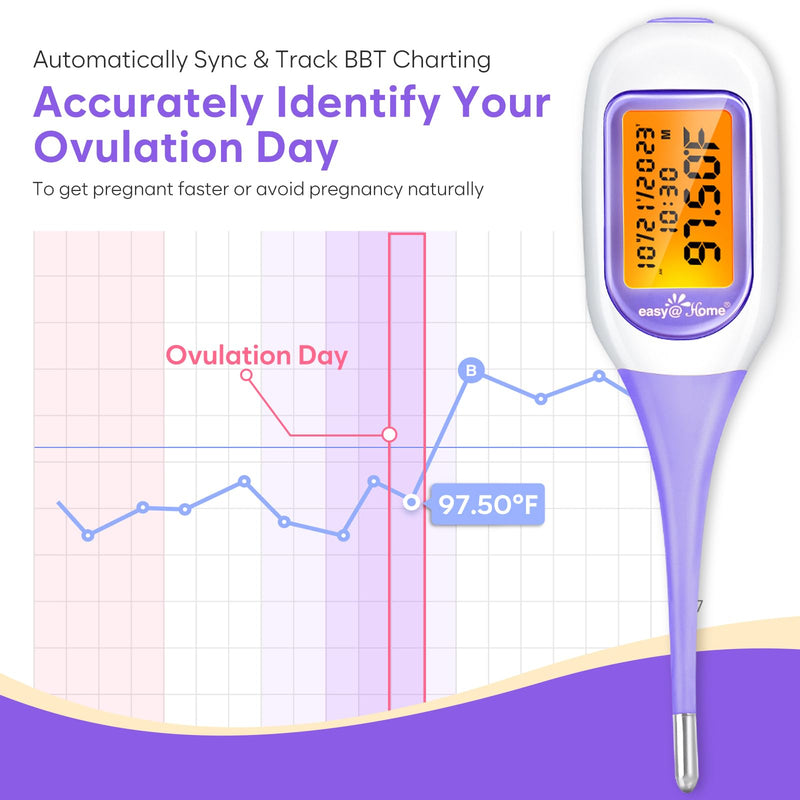 [Australia - AusPower] - Easy@Home Smart Basal Thermometer, Large Screen and Backlit, Period Tracker with Premom (iOS & Android) - Auto BBT Sync, Charting, Coverline, Accurate Fertility Prediction EBT-300 Purple 