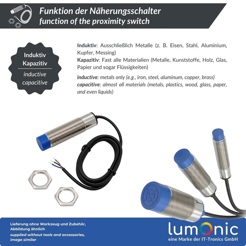 Lumonic Capacitive Proximity Switch 30 mm NPN I Proximity Sensor Opener - IP67 I Proximity Sensor with Nickel-Plated Brass & 6 to 36 V DC Voltage Opener Npn 30mm Capacitive