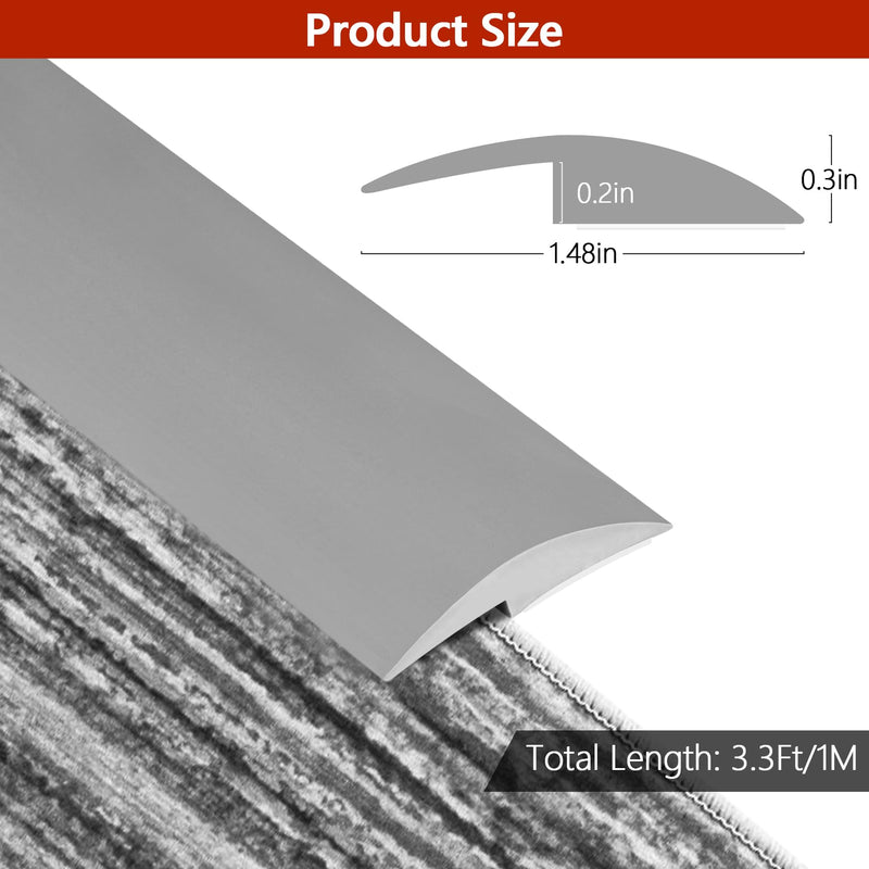 ToLanbbt 3.3Ft Floor Transition Strip Self Adhesive Carpet to Tile Edging Trim PVC Threshold Strips, Peel and Stick Floor Joining Trim Suitable for Threshold Height Less Than 5mm (Gray) 3.3 Feet (5mm) Gray
