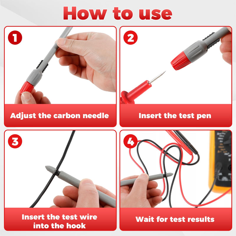 [Australia - AusPower] - 4Pcs Wire Piercing Probe Kit, 7.48x0.79in Insulation Clip Multimeter Piercing Probes, 2mm 4mm Sturdy Puncture Probes for TP81 Multimeter Voltage Voltmeter Thermometer Testing 