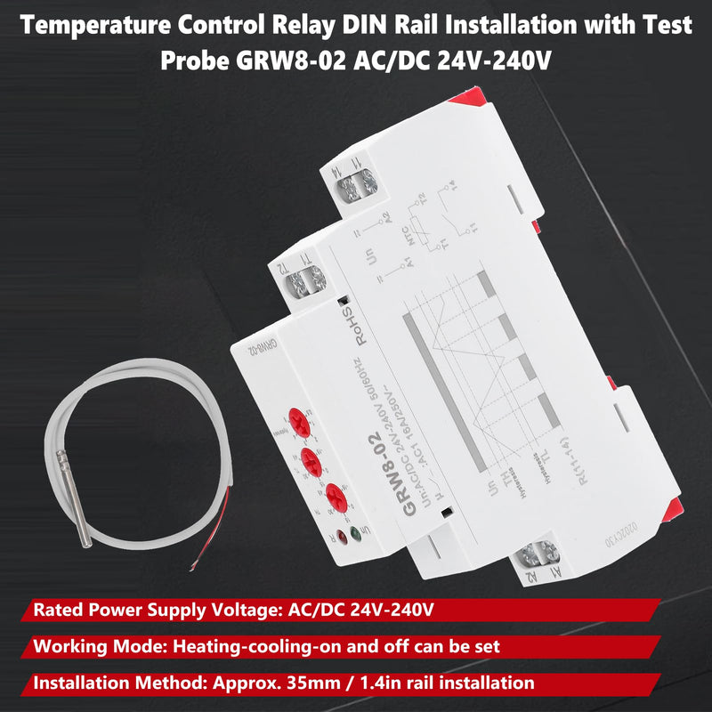 [Australia - AusPower] - Digital Temperature Controller Thermostat AC/DC 24V-240V DIN Rail Mount with Probe Heating Cooling Mode for HVAC Industrial Equipment and Home Automation 