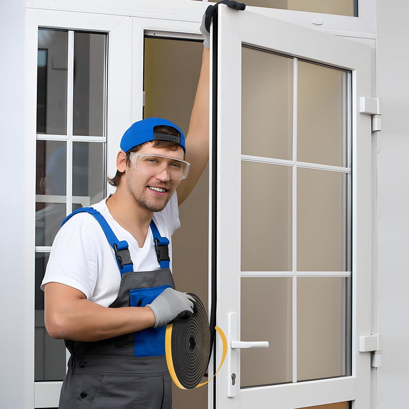 [Australia - AusPower] - Weather Stripping Door Seal Strip (1/2 Inch X 1/4 Inch X 16Feet), Strong Adhesive, Lightproof, Soundproof, Weatherproof Foam Tape Insulation for Sliding Door, Front Door Frame, Windows- Black 1/2 Inch X 1/4 Inch X 16Feet 