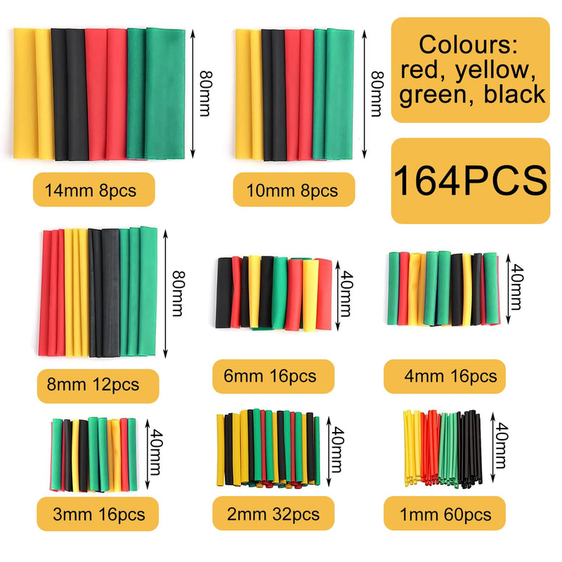 [Australia - AusPower] - iLamvie 164 Pieces Heat Shrink Tubing, Electrical Insulation Heat Shrink Tubes, Eventronic Electrical Wire Cable Wrap Assortment Electrical Insulation Tube Kit (Yellow, Red, Black, Green) 