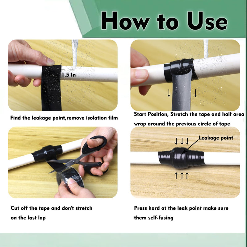 [Australia - AusPower] - Self Fusing Silicone Tape 1 in x 16.4' Black Waterproof Rubber Leak Proof Sealing Tape Silicone Rubber Self-amalgamating Tape for Emergency Hot and Cold Water Pipe Repairs and Tool Fixation 0.5mm Thickness 