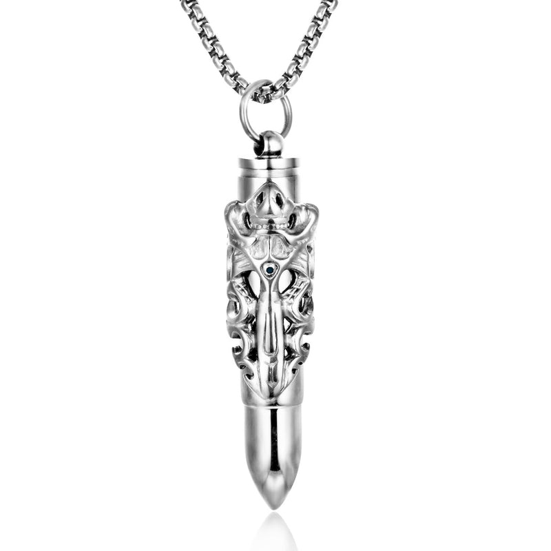 Steel Dragon Bullet Urn Ashes Keepsake Cremation Prayer Memorial Holder Locket Pendant Necklace silver color