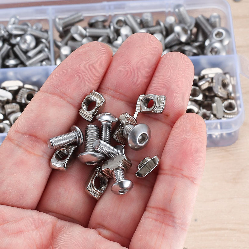 200 Pcs M4 M5 2020 Series T Nuts, Including 100 Pcs Hex Socket Head Screws, T Slot Nut Hammer Head Fastener Nuts, for 20 Series Aluminum Profile, with 2 Pcs M4 M5 Wrench