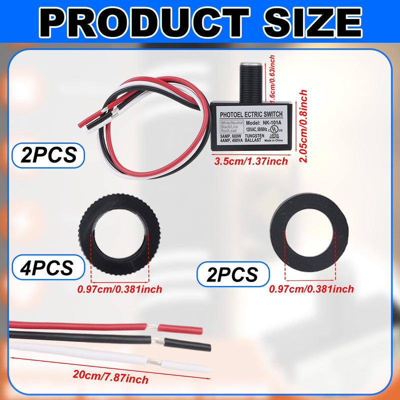 [Australia - AusPower] - 2pcs 105V-130V AC Photocell Light Sensor, Dusk to Dawn Eye Daylight Control Switch Sensor with Nuts and Washer for Outdoor Lighting Photoelectric 2 