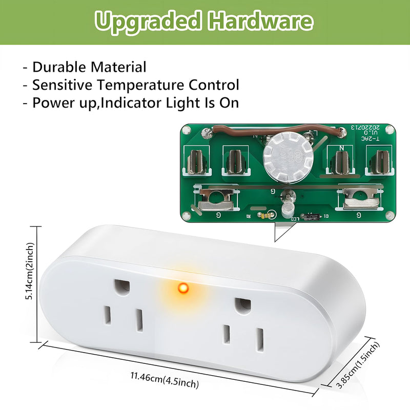 Feekoon 2 Pcs Thermostatically Controlled Outlet, Plug-in Thermal Cube, Auto On Below 32°F & Off Above 50°F, Temperature Controller for Coop Heater, Bird Bath Deicer, Heating Cable & Pipe