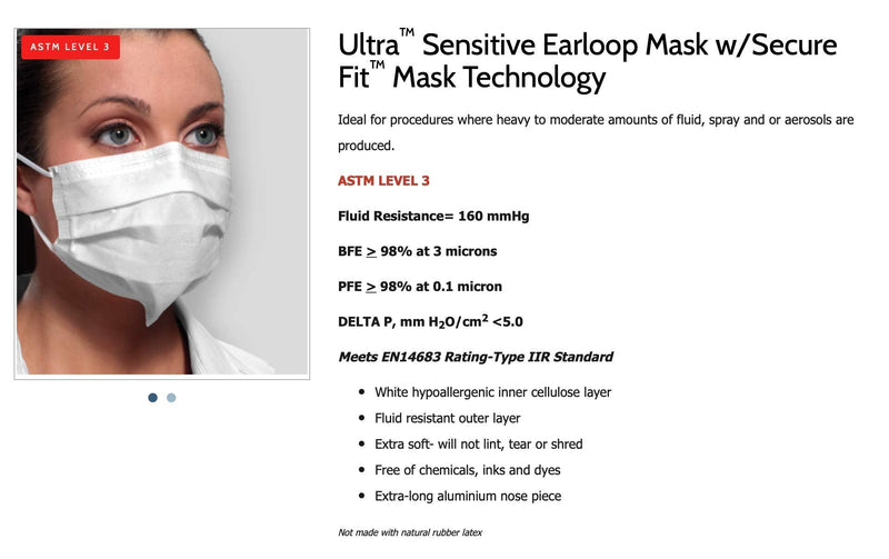 Crosstex Ultra Sensitive FogFree Face Masks w/SecureFit Tech White Box of 40