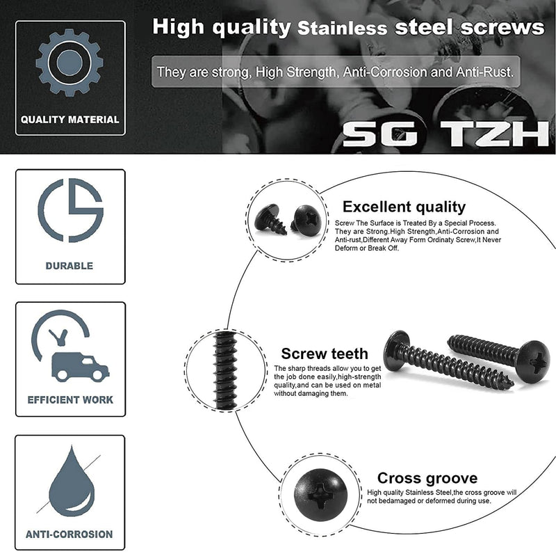 [Australia - AusPower] - #8 x 3/4" Wood Screw 100Pcs Truss Head Phillips 18-8 (304) Stainless Steel Fast Self Tapping Screws Black Oxide by SG TZH #8 x 3/4" 
