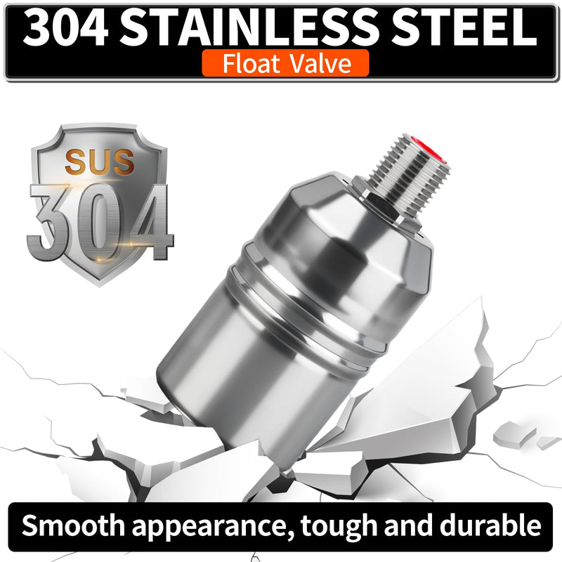 1/2“ 304 Stainless Steel Automatic Water Level Control Float Valve for Water Tank, Cattle Trough, Pools, Livestock (With Elbow, Metal Clip, 1/2" to 3/4" adapter) (2-Pack) 2-Pack