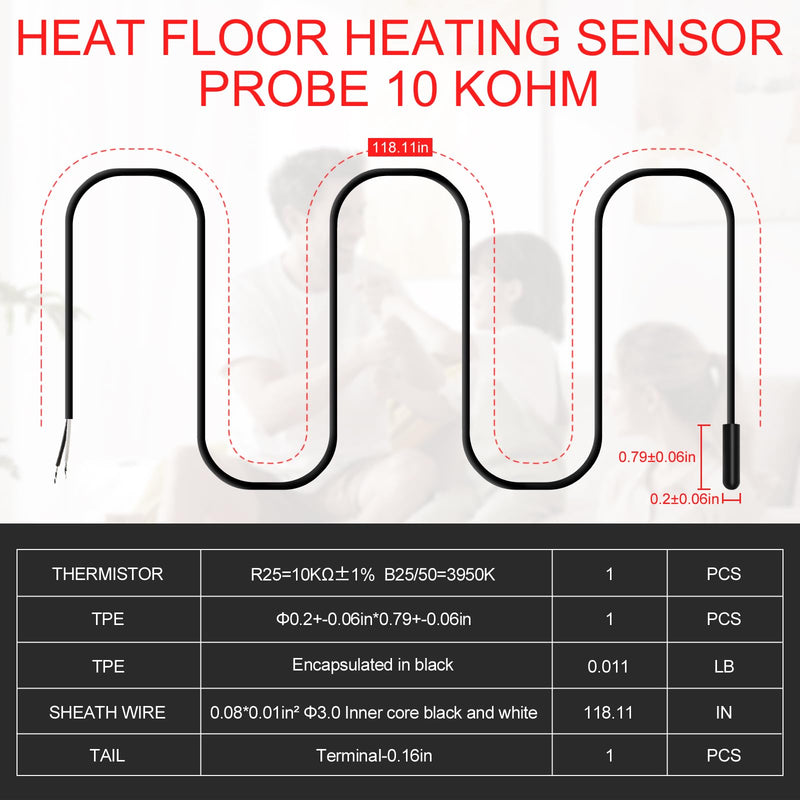 [Australia - AusPower] - Thermal Underfloor Heating Sensor Probe Suitable for Most Heating Installations Heat Floor Heating Sensor Probe 10k ohm 