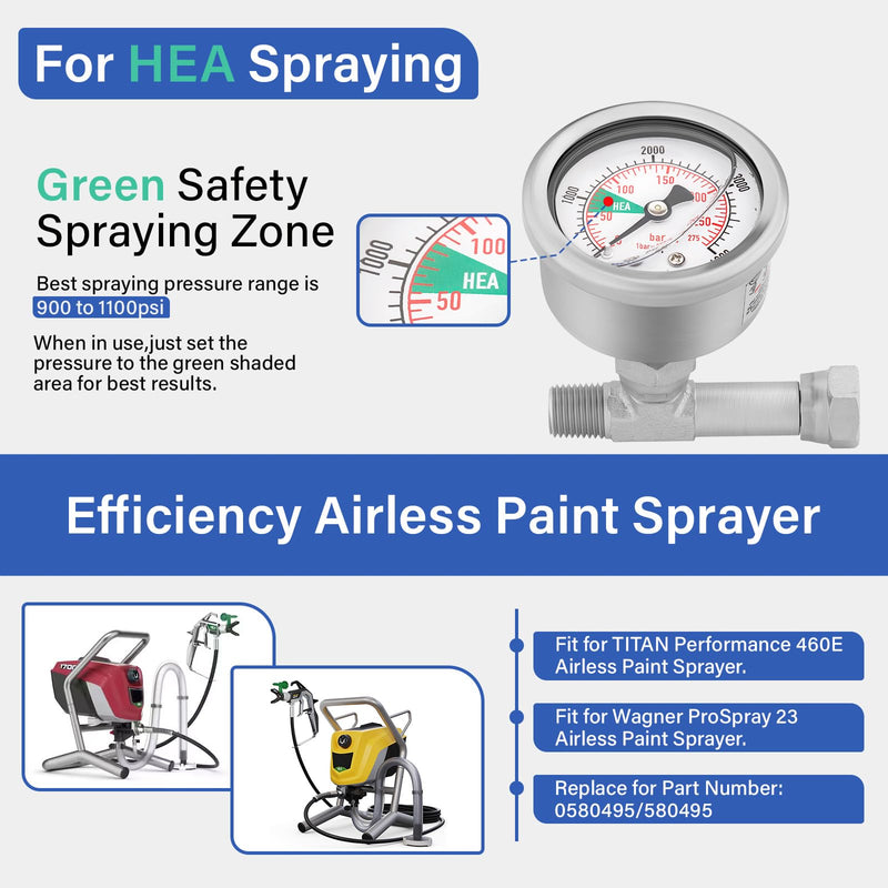 [Australia - AusPower] - MEASUREMAN HEA Spraying Pressure Gauge 0-4000PSI,1/4" NPT Fittings,Assembly with T Piece Fit for Titan/Wagner Airless Sprayer,Replacement for Titan 0580495, 580495 