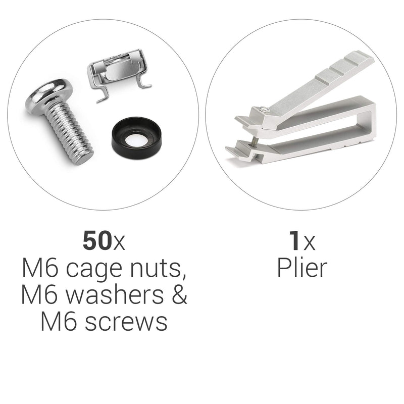 [Australia - AusPower] - kwmobile 50 Pack M6 Cage Nuts, Bolts and Washers Kit - Cage Nuts Set With Tool for Installation Extraction - For Patch Panel Rack Mount - Silver 