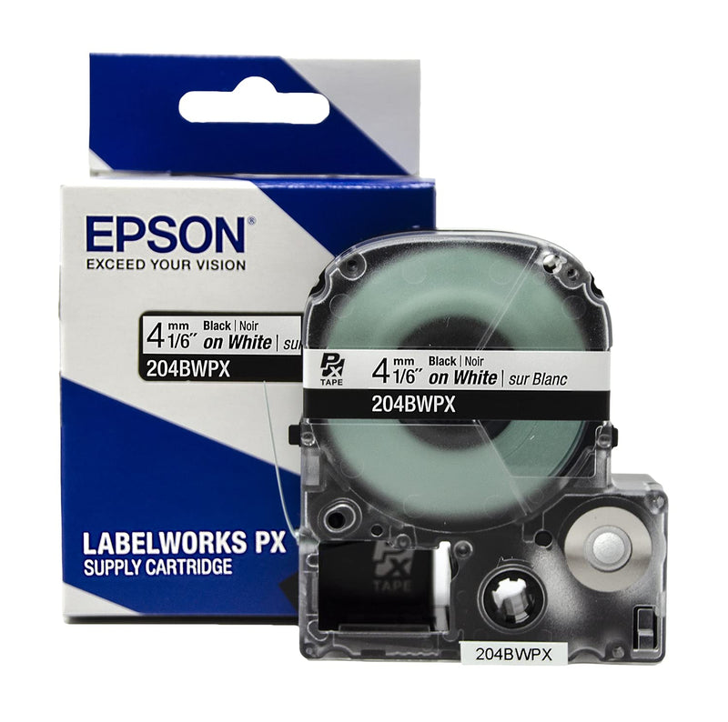 [Australia - AusPower] - Epson LABELWORKS 204BWPX Genuine PET (Polyester) Tape Cartridge- Black on White Label Maker Tape - 1/6" (4MM) Wide, 30' 