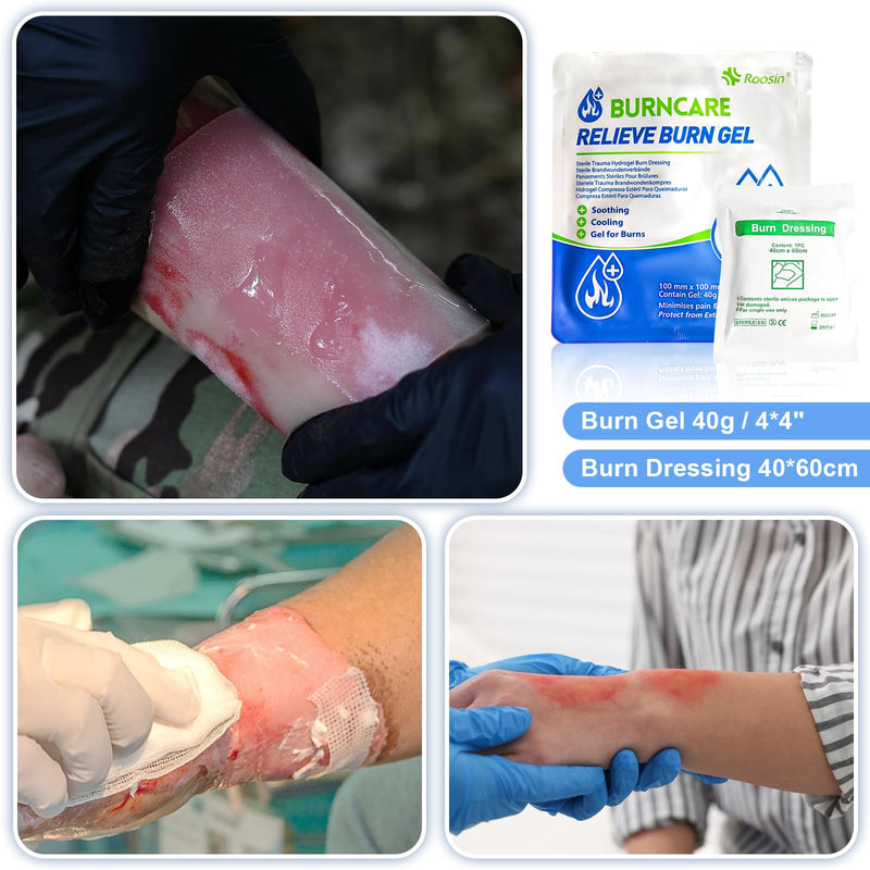 [Australia - AusPower] - Burn Kit, 4pcs Burn Dressings 4x4”, 8pcs Burn Gel Packets 3.5g, 4pcs Burn Pads, First Aid Kit Cooling Soothing Cream Relief with Bandage, Nitrile Gloves, Scissors, Tape 