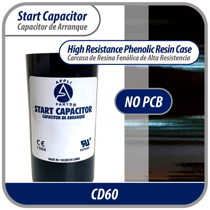 Appli Parts Motor Start Capacitor 590-708 Mfd (microfarads) uF 250 VAC Universal fit for Electric Motor Applications 1-3/4 in Diameter 4-3/8 in Height CON-590-250