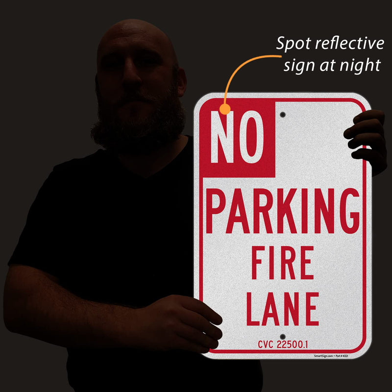 SmartSign 18 x 12 inch “No Parking Fire Lane” Metal Sign, 120 mil Aluminum Composite (ACM), Engineer Grade Reflective Material, Red and White Red, White