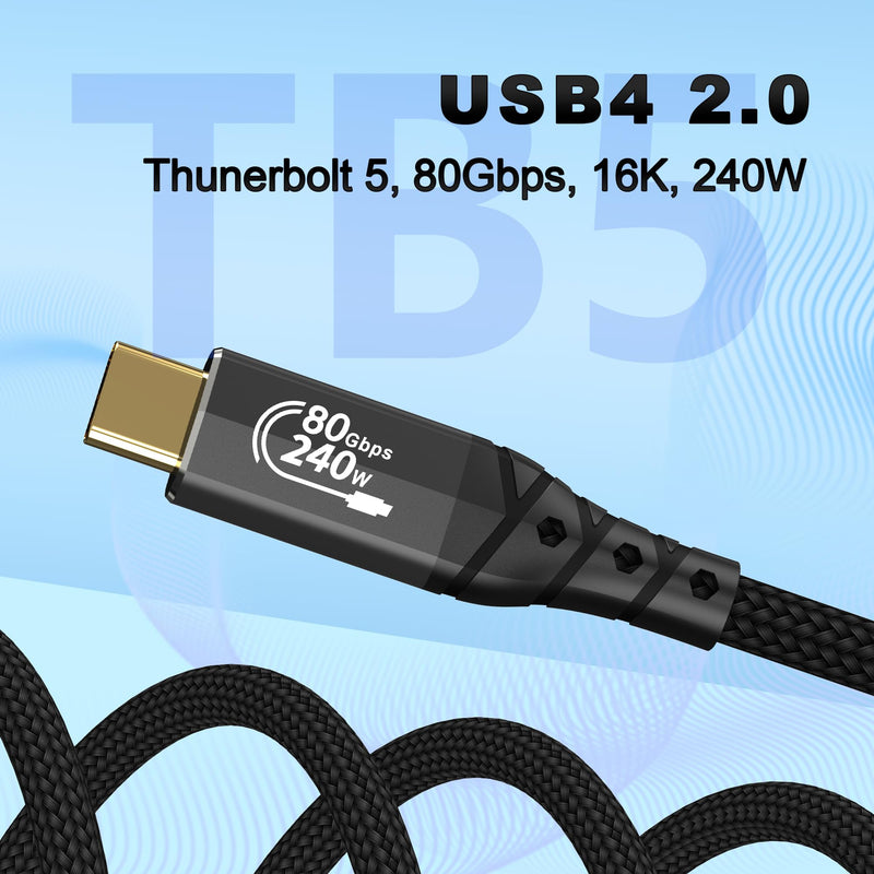 ZIKNYDO 16K for Thunderbolt 5 Cable 6.6FT/2m, USB C 80Gbps Data Transfer, 120Gbps Bandwidth for 16K/Dual 8K Displays, PD3.1 240W Charging for Thunderbolt 4, MacBook M4, eGPU, Mac mini M4 Pro, Monitor 6.6FT*1