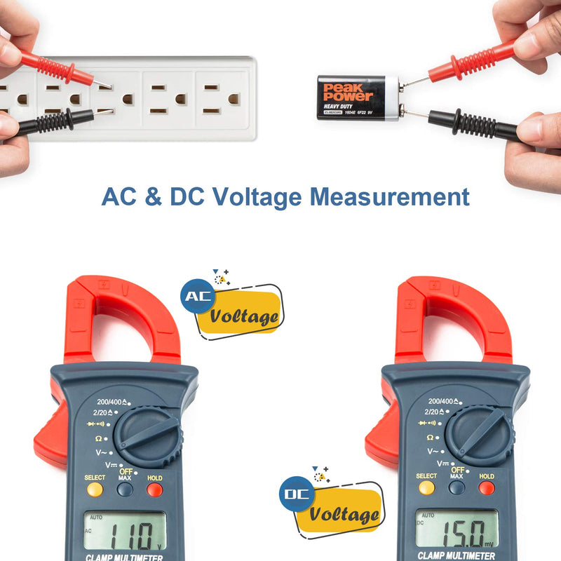 [Australia - AusPower] - AstroAI Digital Clamp Meter 2000 Counts + AstroAI 8Pcs Multimeter Test Leads Set with Alligator Clips 