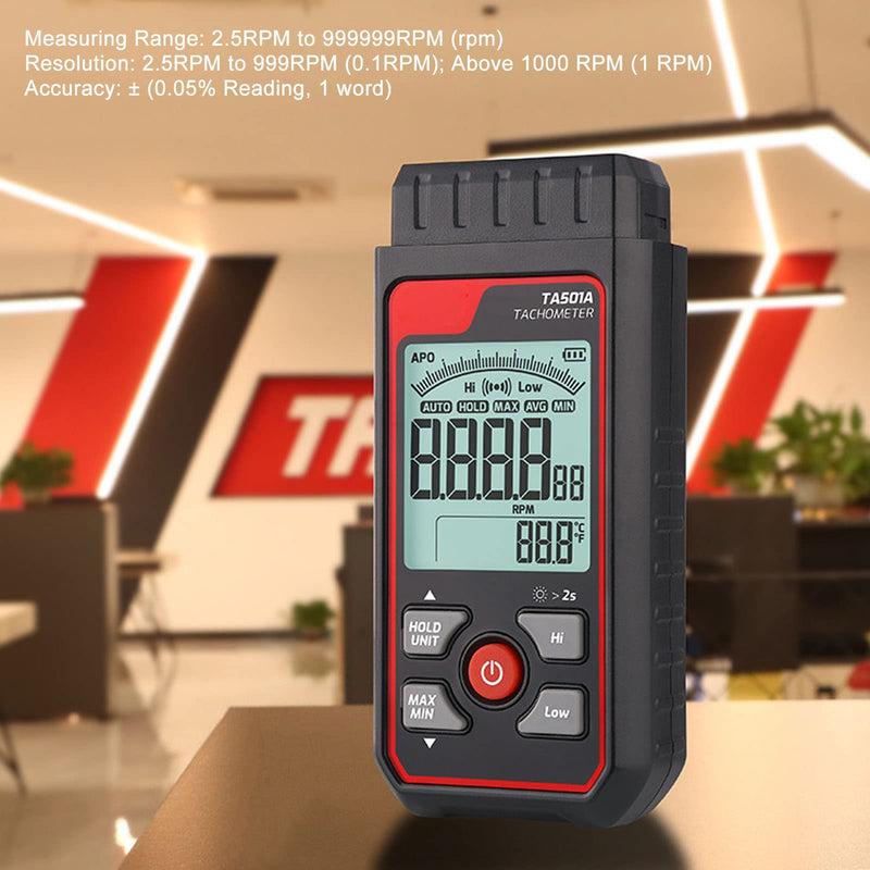 [Australia - AusPower] - Tachometer 2.5 RPM to 999999 RPM Digital Display Black Non-Contact Tachometer for Devices 