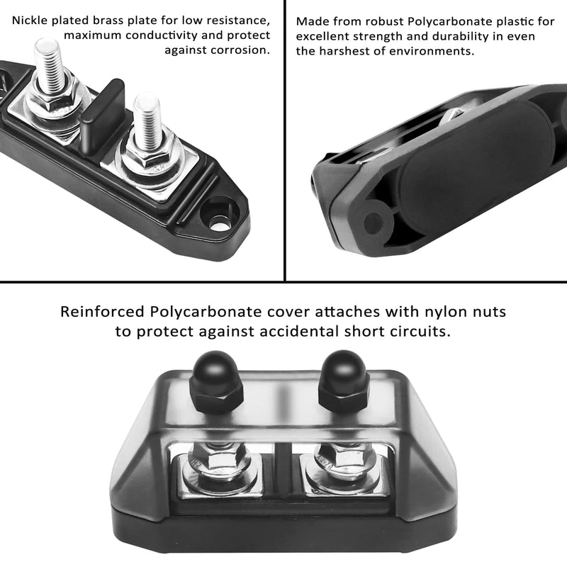 RECOIL Insulated 2 Position Power & Ground Busbar 2 x M5 Studs Terminal Power Distribution Block with Ring Terminals