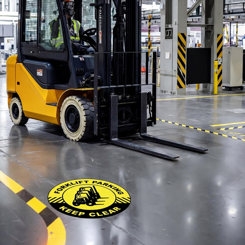 5 Pcs Forklift Parking Keep Clear Sign - 17 Inch Forklift Traffic Floor Adhesive Sign for Safety Warning Industrial Sticker for Work Shop Warehouse Office