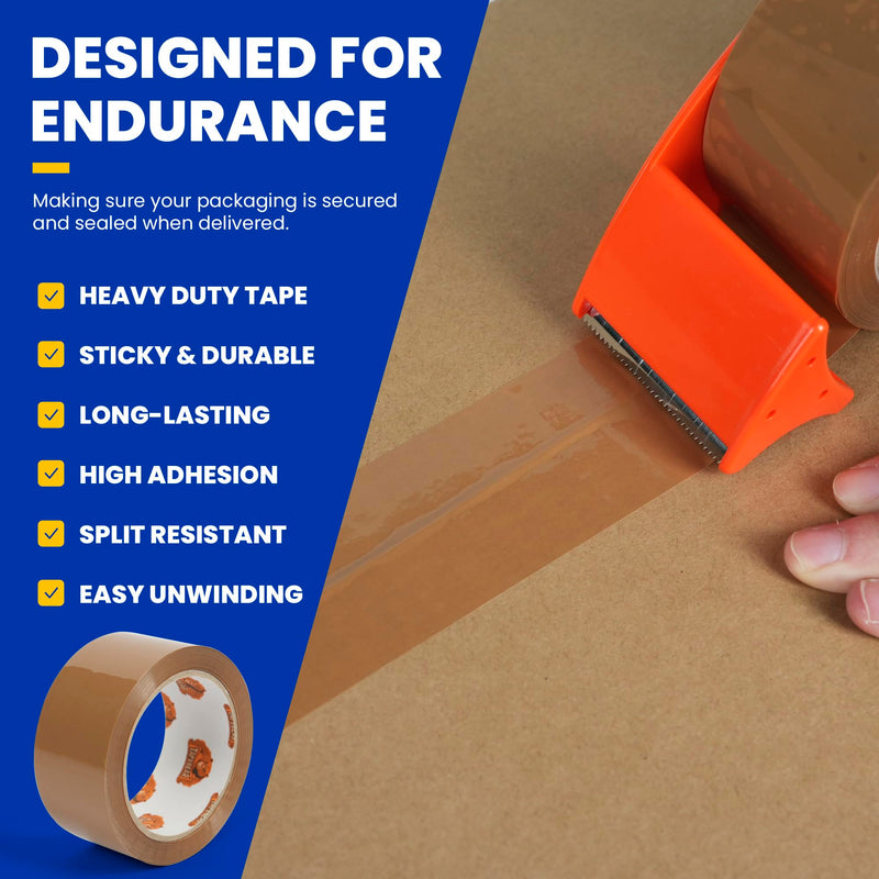 TAPEBEAR Brown Packing Tape with Dispenser, 2.6mil x 1.88" x 55Yard + Stretch Wrap Film 15" x 760Ft