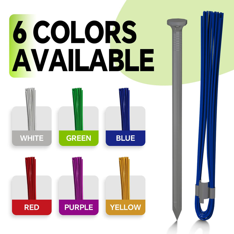 Ground Marking Whisker, Property Line Markers 6 Inch Whiskers with Metal Stakes for Playing Field Markers, Survey Markers, Construction Markers, Trail Markers, Driveway Markers(Blue, 25 Pack) Blue