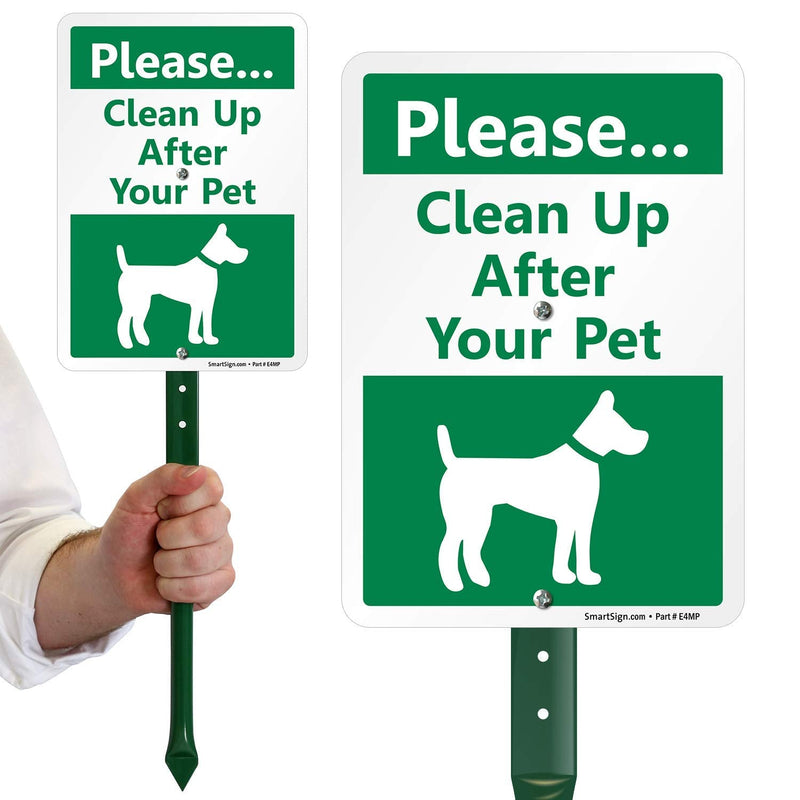 SmartSign10 x 7 inch Please Clean Up After Your Pet Yard Sign with DOG Graphic, 40 mil Laminated Rustproof Aluminum, 21.5 inch tall Sign and Stake Kit by SmartSign, 100+ Years of Sign Expertise Sign Kit