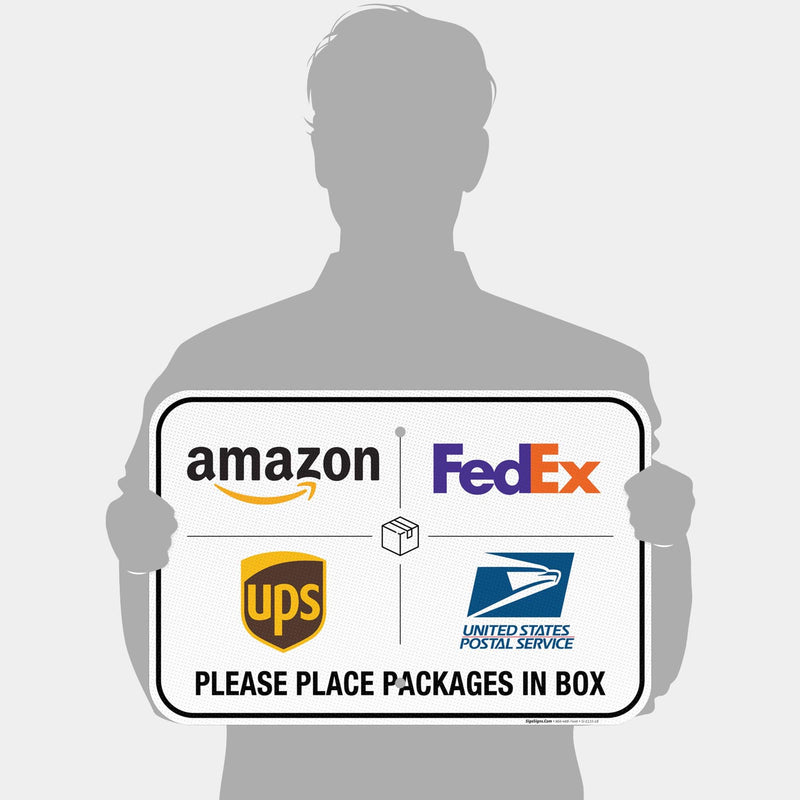 Package Delivery Sign, Please Leave Packages Here Sign, FedEx, Amazon, UPS, USPS, 12x18 Inches, 3M EGP Reflective .080 Aluminum, Fade Resistant, Made in USA by Sigo Signs 12x18 Reflective Aluminum Delivery Instructions
