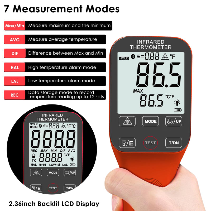 [Australia - AusPower] - Digital Infrared Thermometer Gun 30:1, BTMETER Dual Laser IR Temperature Gauge BT-1600APP Measure High Temp -58℉ to 2912℉ with Data Logging for HVAC Kiln Forge Oven Pizza Cooking(Not for Human) 